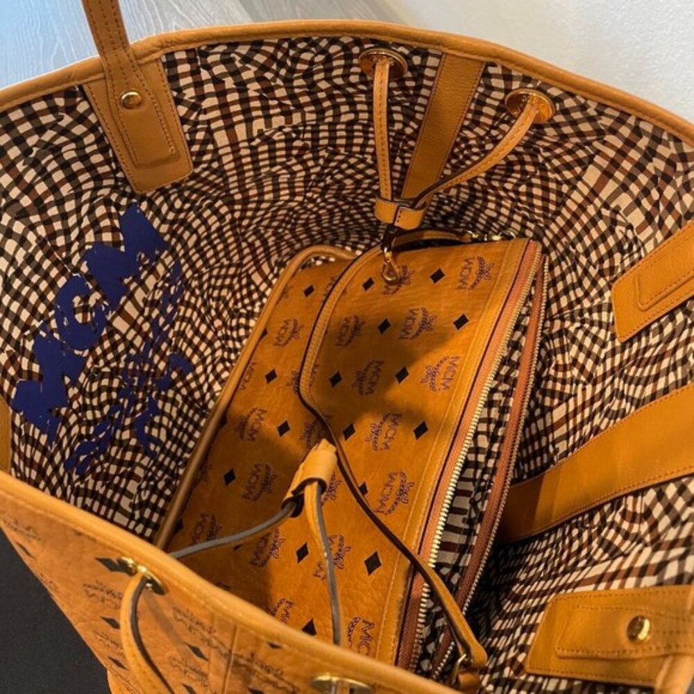 MCM Cognac Liz Reversible Medium Visetos Tote Bag